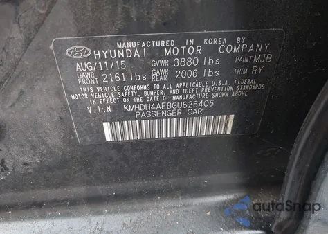 2016 Hyundai Elantra Limited from USA, damaged, VIN KMHDH4AE8GU626406